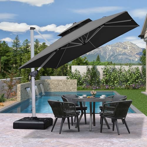 PURPLE LEAF 9ft Patio Umbrella Outdoor Square Umbrella Large Cantilever Umbrella Windproof Offset Heavy Duty Sun for Garden Deck Pool Patio, Grey - color: Grey, size: 9' X 9'