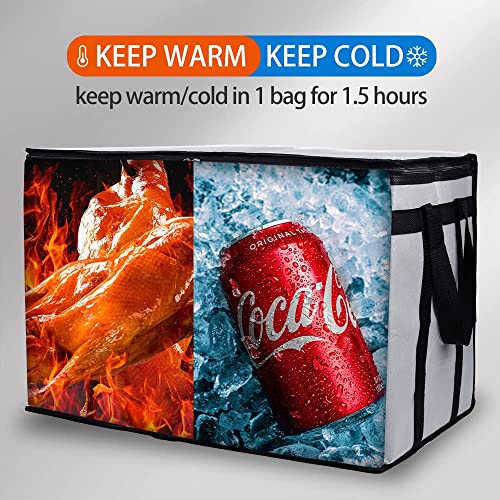 Bodaon Cooler Insulated Food Delivery Bag with Hard Bottom for Rideshare Bag, XXX-Large Thermal Bags for Catering/Hot Pizza, Travel/Camping/Picnic Basket，Grocery Reusable Warmer and Frozen, Gray - color: Grey+Hard Bottom
