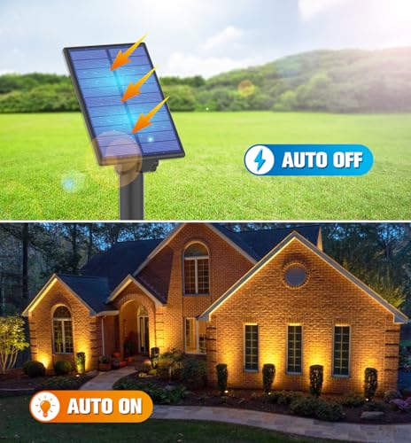 APONUO Metal Solar Spot Lights Outdoor with 9.8ft Cable Solar Powered Landscape Lighting Low Voltage IP65 Waterproof Auto On/Off for Outside Garden Yard Landscape Pathway Garage-Warm White(1-in-1) - color: Warm White, size: 1-IN-1