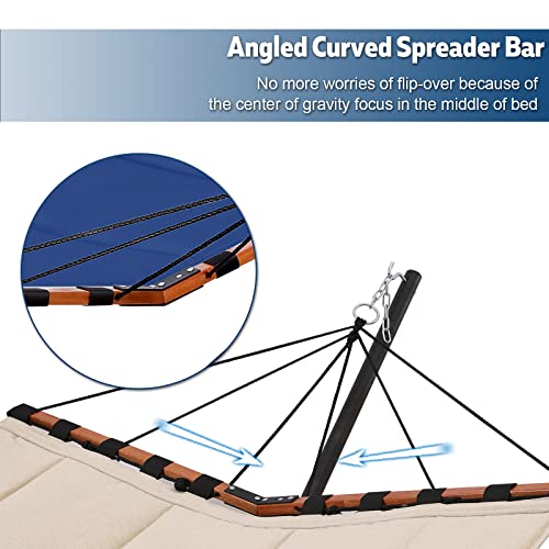 TegerDeger 12FT 2 Person Hammock with Stand Included 55 x 79IN Large Hammock 450LB Capacity with Hardwood Spreader Bar & Nylon Rope for Outside, Patio, Garden, Backyard, Beach - Deep Blue - color: Blue