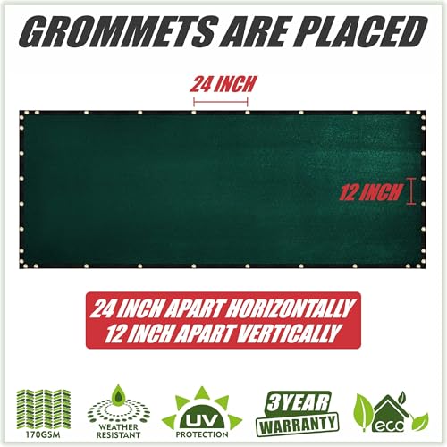 ColourTree Customized Size Fence Screen Privacy Screen Green 4' x 17' - Commercial Grade 170 GSM - Heavy Duty - Cable Zip Ties Included - color: Green, size: 4' x 17' Custom Made Size