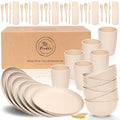 FOODLE Wheat Straw Dinnerware Set - BPA Free & Safety Certified - Unbreakable, Microwave & Dishwasher Safe Dishes - Picnic, Dorm, RV, Camping Plates Cups and Bowls - Great for Kids & Adults - For 6 - color: Pastel Beige