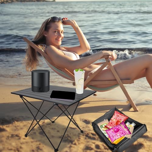 Foldable Camping Side Table, Ultralight Small Beach Table Aluminum, Portable Outdoor Table with Carry Bag and Storage for Picnic, Grill, Hiking, Fishing, Sand, Camping Essentials(L) - color: Black, size: 27‘’ Large