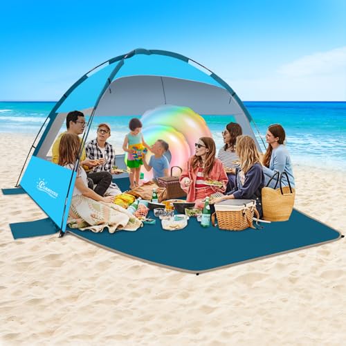 COMMOUDS Beach Tent Sun Shade for 3/4/6/8 Person, UPF 50+ Beach Sun Shelter Canopy Tent, Lightweight, Easy Set Up and Carry - color: Blue, size: 8 Person