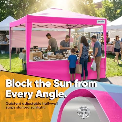 Quictent 10x10 Pop Up Canopy Tent with 2 Half Sidewalls, Instant Setup Gazebo for 1 Person, Portable & Compact, Waterproof & UV Protection, Ideal for Camping, Beach, Parties, and Outdoor Events - color: Pink, size: 10x10 with 2 Half Sidewall