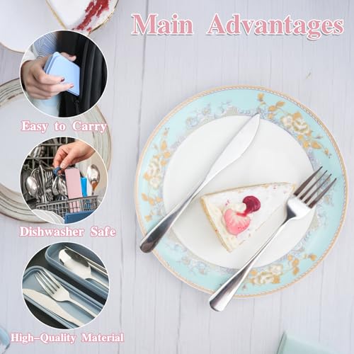 JEPELUS 2 Pcs Travel Utensils with Case, Reusable Lunch Box Silverware Set, Stainless Steel Portable Cutlery Set Fork Spoon Knife Chopsticks Flatware for Work Camping Office School Picnic Adult Kid