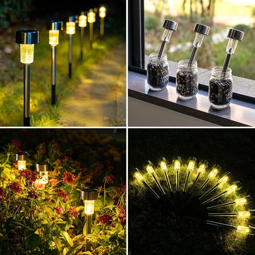GIGALUMI Solar Pathway Lights, Stainless Steel IP44 Waterproof Auto On/Off Outdoor LED Solar Landscape Lights for Garden, Yard, Patio, Path and Walkway(20 Pack, Warm White) - color: Warm White, size: 20 PACK