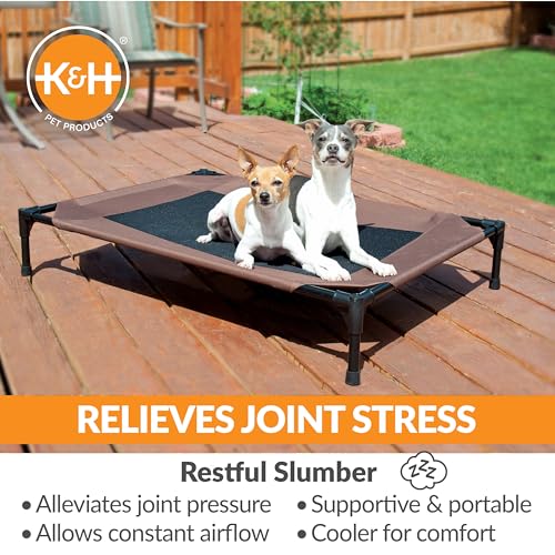 K&H Pet Products Outdoor Elevated Dog Cot, Breathable Cooling Elevated Cot Hammock Pet Bed for Large Dogs, Washable Mesh Cover, Raised Metal Frame, Collapsible, Portable - Large 42 X 30in Chocolate - color: Chocolate/Black Mesh, size: Large 42"l X 30"w