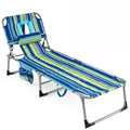 COSTWAY Tanning Chair with Face Hole, Folding Beach Lounge Chair with 4-Position Adjustable Backrest, Pillow & Side Pocket, Foldable Chaise Lounge Chair Outdoor for Sunbathing, Camping (1, Blue+Green) - color: Blue+green