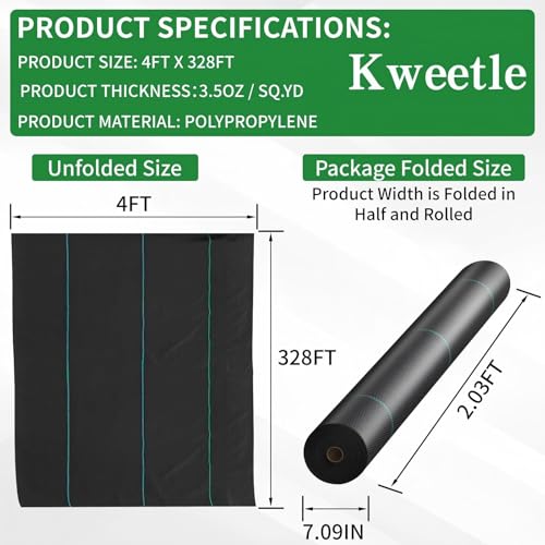 4FT X 328FT Garden Weed Barrier Landscape Fabric Heavy Duty Ultra Thick Premium Weeds Control Mat Ground Cover Weed Block Gardening Mat, 20 Ground Stakes Included - size: 4ft x 328ft