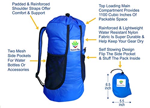 Hammock Bliss - Ultralight Travel Daypack - Lightweight Packable Backpack - Foldable Hiking Backpacks - Waterproof Compact Folding Day Pack for Travel Camping Outdoor - Only 5.25 oz - color: Blue