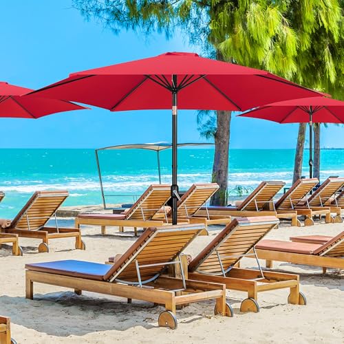 Yaheetech 2PCS Patio Umbrella 10FT Market Table Umbrella with Sturdy Ribs Push Button Tilt and Crank Yard Sun Shade for Garden, Deck, Backyard, Pool, Beach Red - color: Red, size: 10FT