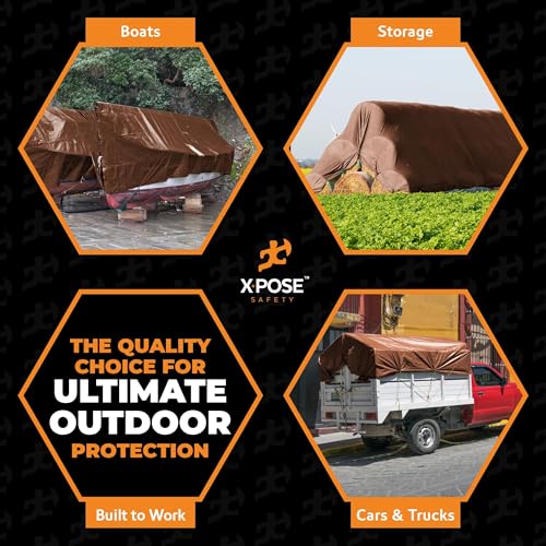 10' x 20' Super Heavy Duty 16 Mil Brown Poly Tarp Cover - Thick Waterproof, UV Resistant, Rip and Tear Proof Tarpaulin with Grommets and Reinforced Edges - by Xpose Safety - color: Brown, size: 10' x 20'
