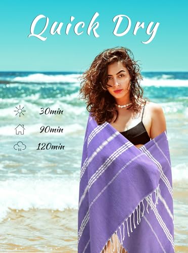 cabanana Turkish Beach Towel Oversized - 40"x70" Quick Dry Sand Free Thin Beach Towels for Adults,Extra Large Cotton Lightweigh Travel Towel for Beach Accessories (Purple) - color: Lavender