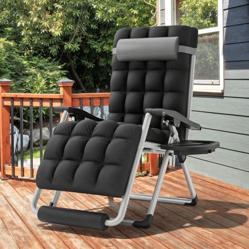 MoNiBloom 29-Inch Oversized Zero Gravity Lounge Chair with Cushion, Padded Patio Anti Gravity Recliner, XL Foldable Outdoor Lounger, Headrest and Footrest for Beach Camping, Grey - color: Grey, size: 29-Inch with Footrest 1-Pack
