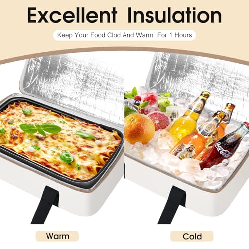 Insulated Casserole Carrier, Portable Casserole Carrier for Hot or Cold Food Lunch Tote Warmer or Cooler Bag, Lasagna Lunch Bag for Potluck Parties- Fits 9" x 13" Baking Dish-Beige - color: Beige, size: 16x10x4 in
