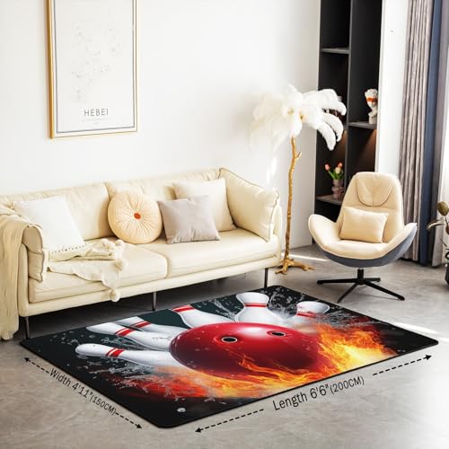 Erosebridal Bowling Party Area Rug for Kids Boys Girls,Bowling Ball Living Room Rugs 5x7,Water and Fire Frame Rug Bedroom Decor,Sports Ball Game Accent Rug Set Non Slip - color: Color 03, size: 4'11" x 6'6" (Rectangular)