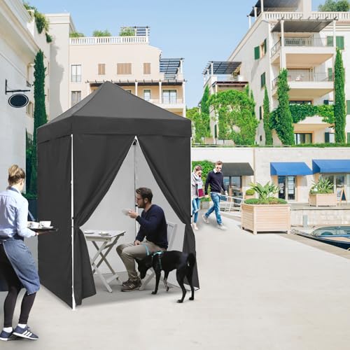 EAGLE PEAK 5x5 Instant Canopy with 4-Side Wall Panels, Small Pop up Portable Canopy Tent with Carry Bag, Light Weight Sun Shelter for Sports, Camping and Beach, Gray - color: Gray
