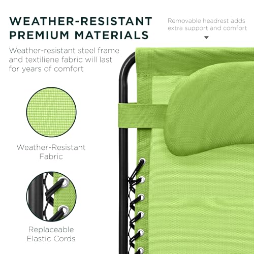 Best Choice Products Oversized Zero Gravity Chair, Folding Outdoor Patio Lounge Recliner w/Cup Holder Accessory Tray, Pillow - Lime Green - color: Lime Green