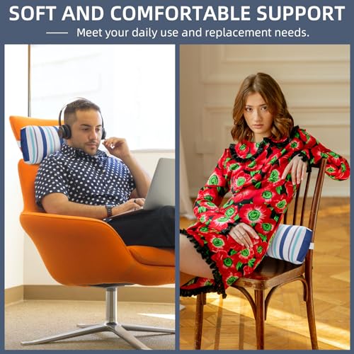 Headrest Pillow for Patio Chaise Lounge Chair, Outdoor Chaise Pillows with Adjustable Elastic Stripe Head Resting Pillows for Recliner Office Chair, Blue White Stripe 1 Pack - color: Blue White Stripe
