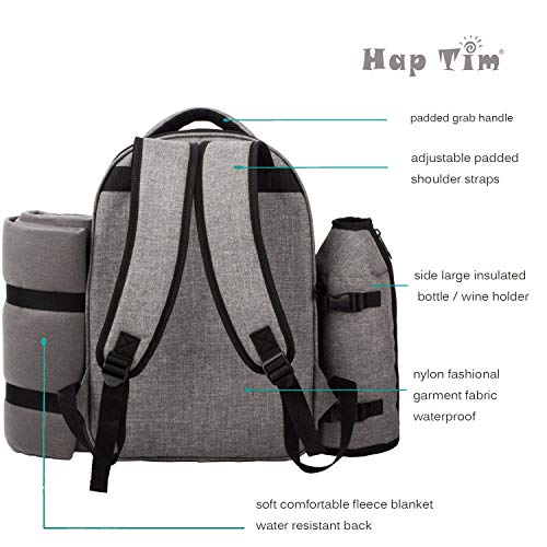 Hap Tim Picnic Basket Backpack for 4 Person with Insulated Cooler Compartment, Wine Holder, Fleece Blanket, Cutlery Set, Engagement Gifts for Couples, Bridal Shower Gift, Wedding Registry Gifts (3263) - color: Gray1, size: 4 Person