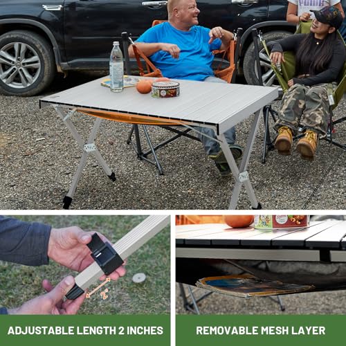 TIMBER RIDGE Folding Camping Table Adjustable Height, 4-6 Person Lightweight Aluminum Roll-up Table for Camping Outdoor Picnic BBQ Backyard Party Support 220 lbs, Silvery - color: Silvery, size: 43" x 28"