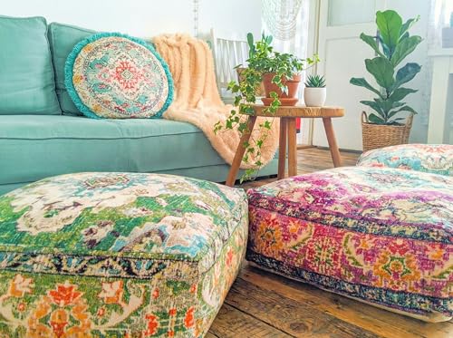 Mandala Life ART Moroccan Pouf Ottoman Cover Green Square Meditation Pillow Case Boho Room Décor Moroccan Seating Area Perfect for Living Room, Bedroom, Nursary or Children Room Cotton 24x8 Unstuffed - color: Green