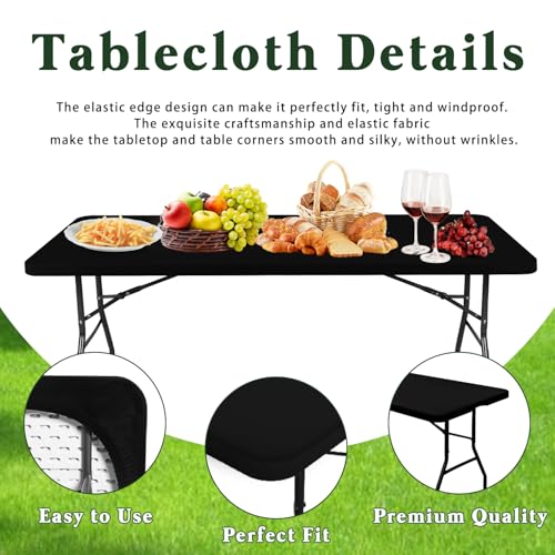 10 Pack Picnic Table Cover Fitted Tablecloth for 6 Foot Rectangle Tables Elastic Waterproof Stretch Washable Patio Folding Outdoor Spandex Table Cloth for Camping Banquet and Parties (Black,30" x 72") - color: Black, size: 30"x72" (Pack of 10)