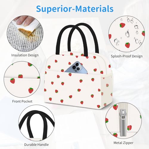 DALINDA Lunch Bag Lunch Box for Women Men,Cute Strawberry lunchbag Reusable Insulated Lunch Tote Bag - color: black strawberry, size: Oxford cloth