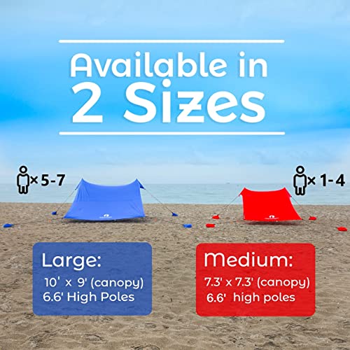 Red Suricata Family Beach Tent & Canopy, UPF50 Sun Shade, 4 Aluminum Poles, Sand Shovel, Large Portable Sun Shelter (Large, Black) - color: Black, size: Large 10' x 9'