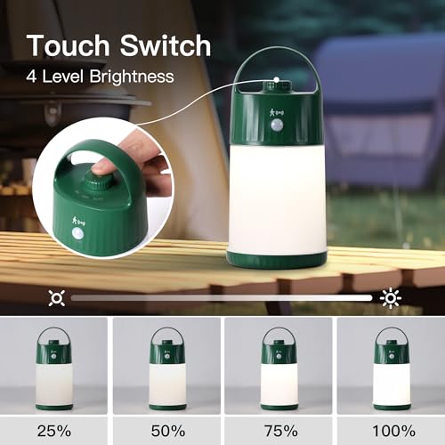 Motion Sensor LED Night Light - Cordless Battery Powered Table Lamp, Portable Lamps Lantern for Outdoor Camping Tents, 4 Brightness Level, Press Dimmable Safe Night Lights, 1 Pack (Green) - color: Green