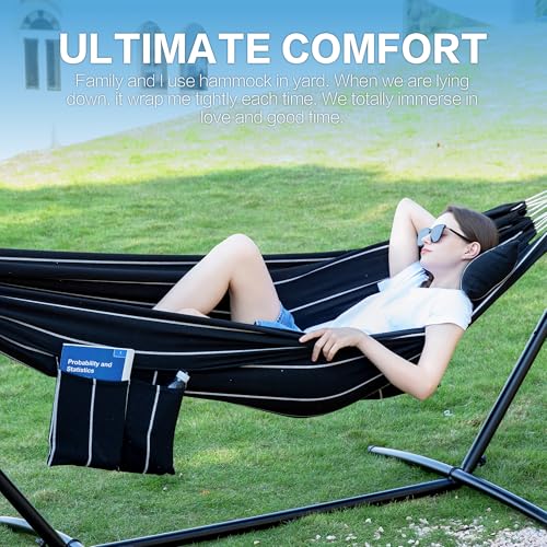 PNAEUT Double Hammocks with Stand for Outside, Portable Space Saving Heavy-Duty Steel Stand for Indoor Outdoor Patio with Carrying Bag, 450 lbs Capacity (Chasm) - color: Chasm