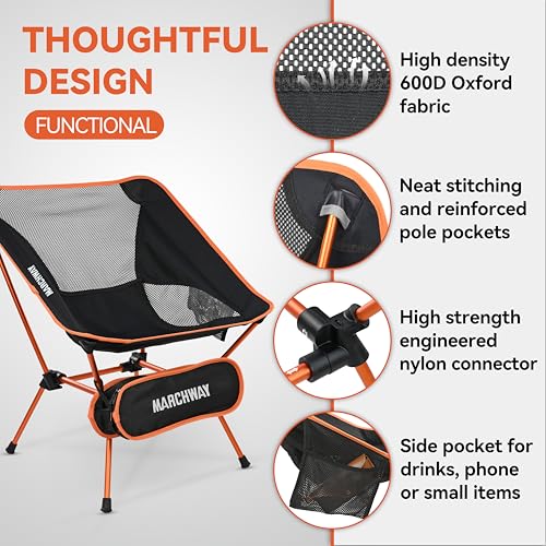 MARCHWAY Ultralight Folding Camping Chair, Heavy Duty Portable Compact for Outdoor Camp, Travel, Beach, Picnic, Festival, Hiking, Lightweight Backpacking (Orange) - color: Orange