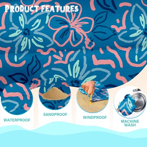 Beach Blanket Waterproof Sandproof 1-7 Adult Oversized 78 '' × 81 '' Lightweight Durable Compact Sand Free Extra Large Beach Mat for Travel Camping Hiking Picnic - color: Blue Flower, size: 78“x81”