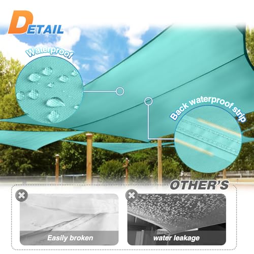 TANG 5'x5' Waterproof Sun Shade Sail Rectangle Outdoor Canopy UV Block Shade Cloth with Curved Edge for Patio Backyard Pool Pergola Cover, Turquoise - color: Turquoise, size: 5'x5'