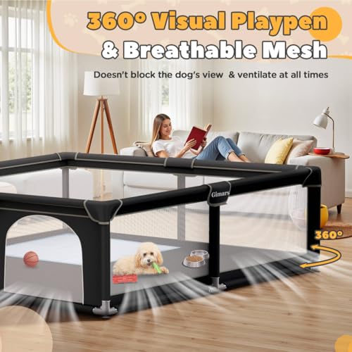 71x59x26 Inches Puppy Playpen with Gate, Dog Playpen for Puppies or Small Dogs, Sturdy Safety Dog Fence Pet Playpen with Thickened Fabric, High-Strength Nylon Wire Mesh for Indoor & Outdoor,Washable - color: Black-Extra Large