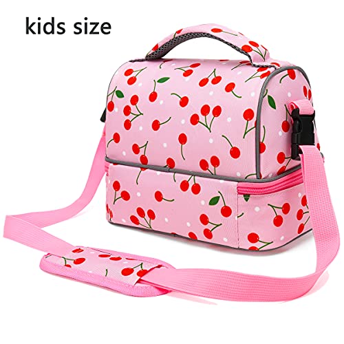 FlowFly Kids Double Decker Cooler Insulated Lunch Bag Large Tote for Boys, Girls, Men, Women, With Adjustable Strap, Cherry - color: Cherry