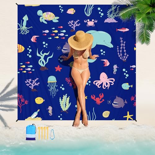 Beach Blanket Waterproof Sandproof 78''×81'' Large Suits 1-5 Adults Oversized Lightweight Picnic Mat Sand-Free Blanket for Camping Hiking Beach Travel - color: Dark Cartoon, size: 78''x81''