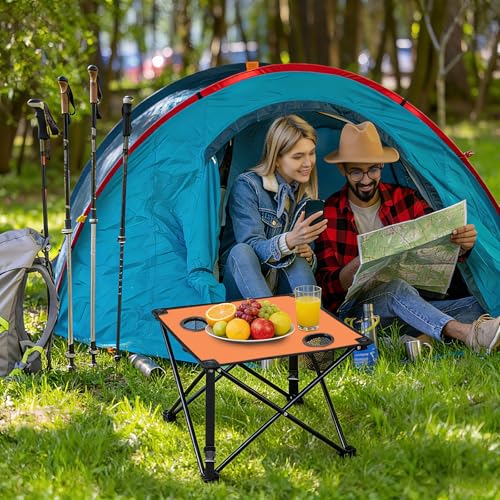 Moclever 2PCS Foldable Camping Table–Ultralight Portable Table with Cup Holders&Carry Bag, Perfect for Outdoor Adventures,Picnic,Beach, BBQ,Hiking & Home Use - style: 2Pcs Orange