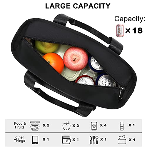Weitars Insulated Lunch Bag for Men Women,Leak Proof Lunch Box for Work,Extra Large Lunch Tote Bag With Removable Shoulder Strap with Side Pockets,Reusable Lunch Cooler Purse For Picnic Hiking - color: Black