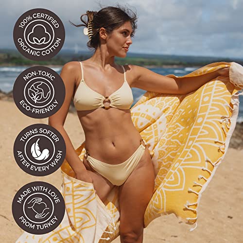 FESHKA Sand Proof Turkish Beach Towel – Oversized, Quick Dry & Lightweight Travel Towel - 100% Organic Cotton Beach Blanket - Perfect for Bath, Pool & Picnic | Sunflower (Yellow) - color: 02 - Yellow