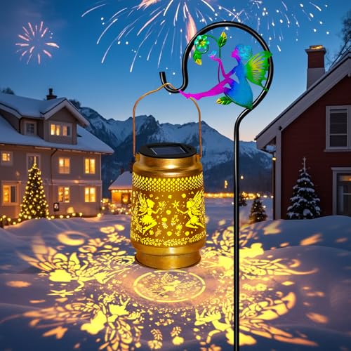 Solar Lanterns Outdoor Waterproof with Shepherd Hook,Solar Fairy Lights Garden Decor,Christmas Decorations Birthday Gift for Women Grandma,Hanging Decorative Lanterns for Outside Patio Lawn yard Porch - style: solar fairy lanterns