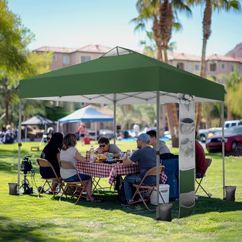PHI VILLA 10x10ft 1-Person Setup Pop Up Canopy Tent Instant Portable Shelter w/ 1-Button Push, Case, 4 Weight Bags - Green - color: Green, size: 10×10 one push