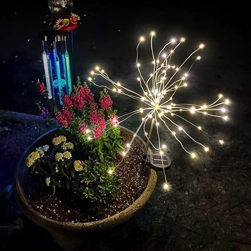 FOOING 4 Pcs Solar Garden Lights Solar Firework Lights, 480 LED Solar Powered String Light 2 Modes Twinkling Solar Lights for Garden, Wedding, Party, Patio(Warm White), 100182987 - style: 4 pcs-120