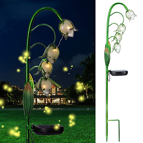 VCUTEKA Solar Garden Decor Stake Outdoor Light Glass Flower Stake for Yard Lawn Decor Backyard Decorations