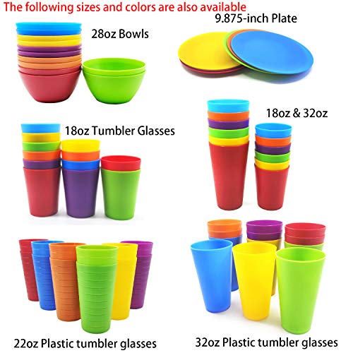 KOXIN-KARLU 10-inch Dinner Plates, Reusable Plastic Plates for Picnic, Set of 12 Multicolor