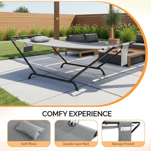 ONCLOUD Freestanding Hammock with Stand, 600LBS Heavy Duty Outdoor Hammock, Cofy Outdoor Hammock with Stand, Hammock Bed for Yard, Deck, Patio, Hammock with Soft Pillow & Storage Bag (Grey) - color: Grey