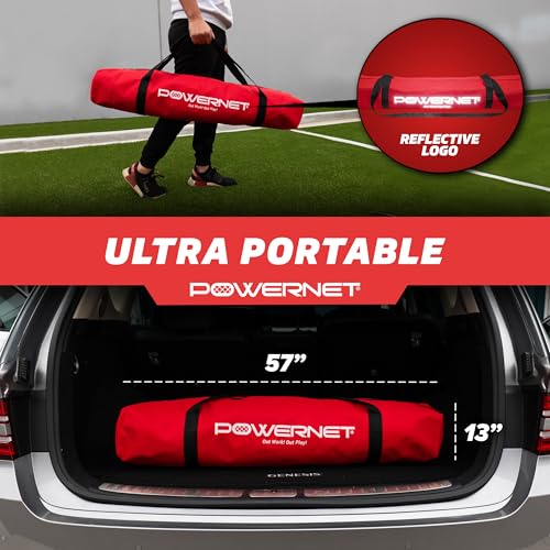 PowerNet Soccer Tennis Net, Portable Instant, Indoor Outdoor, Metal Collapsible Base Weighted, Durable Vertical Bow Posts, Quick Setup Easy Folding Storage, 1 Net + 1 Carrying Bag - size: 18 ft x 3 ft