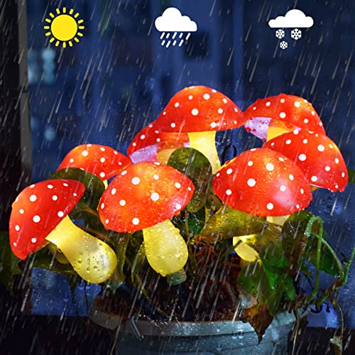 8-Pack Red Mushroom Solar Lights for Outdoor Garden Decor