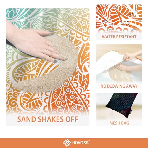 Beach Blanket Waterproof Sandproof Oversized 95”x 80”,Sand Free Beach Mat with Corner Pockets,Portable Mesh Bag for Beach Festival,Picnic,Travel and Outdoor Camping (Ombre Portland Orange) - color: Ombre Portland Orange